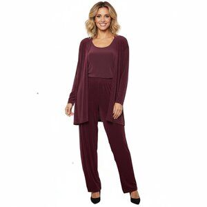 Vintage 90s Artex 3-Piece Outfit Coord Set Wine Stretch Pants Tank Cardigan